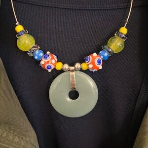 Beautiful Jade and glass bead choker Handcrafted by an artisan